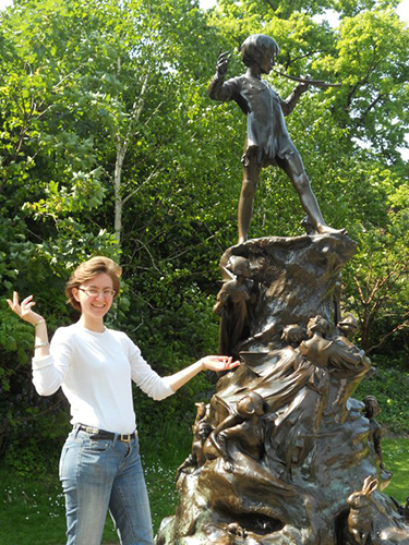 Levy in Kensington Gardens near the statue of Peter Pan.