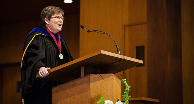 Photo of Paula O'Loughlin speaking at Inauguration