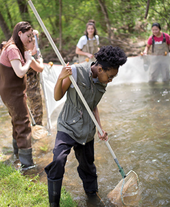 Students in creek