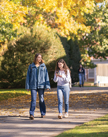 Hollins students walking on Front Quad