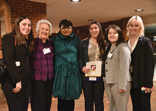 2024 Ethics Bowl winners with President Mary Dana Hinton and Jane Batten '58.