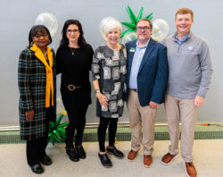 President Hinton, Kat Horton ’97, Lynda Calkins, Director of Athletics Chris Kilcoyne, and ODAC Commissioner Brad Bankston celebrated the inaugural ODAC Hall of Fame event.