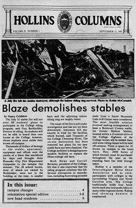 Hollins Columns 1980 horse barn fire story