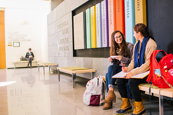 Students in Dana Lobby of Hollins University enjoying one the Nation’s Top 30 Schools for Value.