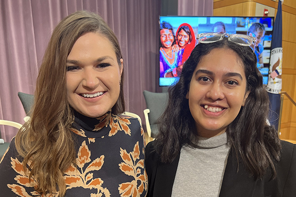 Charvi Gangwani '24 (right) with US Special Envoy Abby Finkenauer